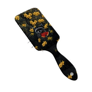 Cartoon raccoon and flower print hair brush with paddle bristles for hair detangling