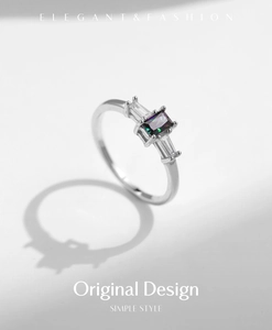 Detailed macro view of S925 silver ring featuring a rectangular rainbow mystic topaz stone