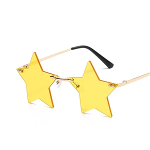 Fashionable rimless star shaped sunglasses with yellow lenses and golden metal frames