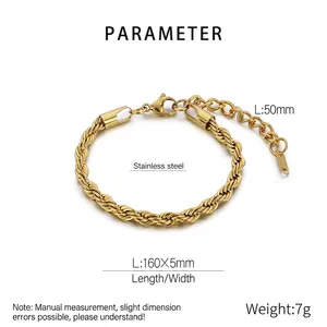 Detail of 18K gold plated stainless steel twisted rope bracelet with lobster clasp and chain
