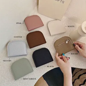 Mini Semi Circular Coin Purse Lychee Grain PU Leather Small Zipper Card Holder Minimalist Solid Color Wallet For Women Students