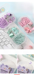 Detail of macaron stationery set in transparent box with 360-degree rotating hook