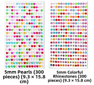 Detailed view of 5mm colorful pearls and rhinestones stickers for DIY decoration