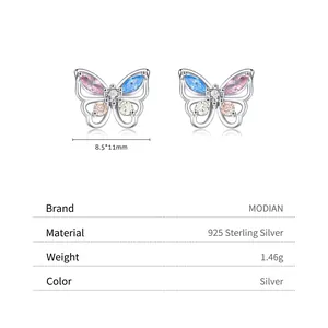 925 Sterling Silber Schmetterlings-Ohrstecker mit bunten Zirkonsteinen für Damen