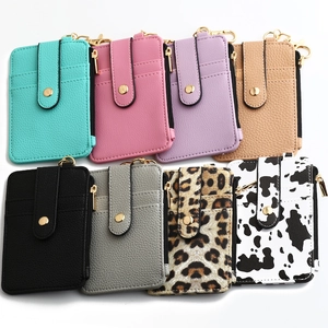 Litchi pattern PU leather card holders in various colors and animal prints with zipper