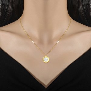 Titanium steel Roman numeral necklace with crystal pendant on a female model
