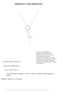 Detailed view of S925 sterling silver double cross necklace with size and weight parameters
