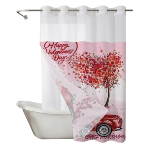 Valentine's Day waffle shower curtain with red heart tree and vintage car print design