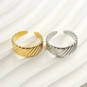 Adjustable Open Ring Stainless Steel 18K Gold Plated Spiral Ribbed Texture Retro Vintage Jewelry For Women