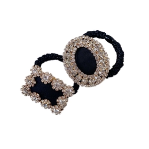 Baroque style hair ties set with sparkling rhinestones in rectangular and oval shapes