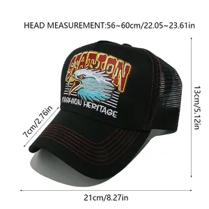 Guide des tailles détaillé pour casquette trucker noire brodée aigle avec mesures