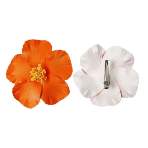 Orange and white 10cm hibiscus flower hair clips with metal crocodile clips for beach wear