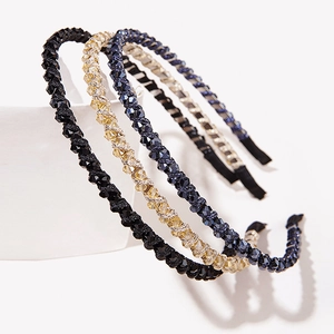 Elegant handmade crystal beaded headband available in black, champagne, and navy blue