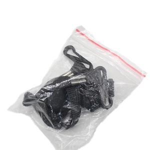 Adjustable black chin strap with metal buckle for cowgirl hats in a plastic bag