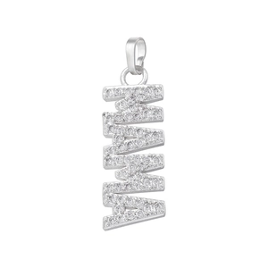 Macro detail of silver MAMA letter pendant with sparkling cubic zirconia pavé stones