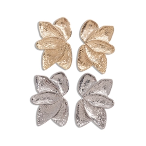 Metallic petal-textured leaf stud earrings in gold and silver finish for women