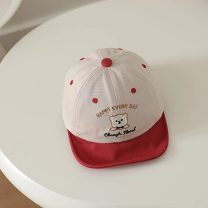 Casquette de baseball bébé avec ours brodé et visière souple rouge vif