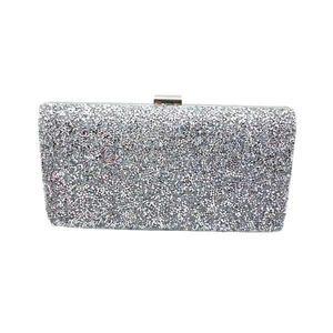 Elegant silver sparkling evening clutch bag for women with glitter and metal clasp closure