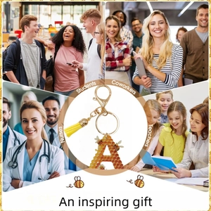 Letter A honeycomb keychain with yellow tassel as an inspiring gift for students and teachers