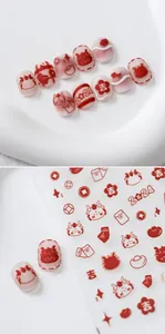 Macro detail of 2024 Lunar New Year dragon nail stickers with embossed red festive patterns