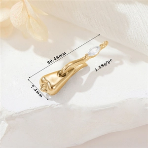 Detailed view of a 14K gold-plated jewelry clasp with clear zircon stone, 30.48mm x 7.4mm