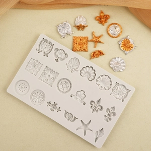 DIY silicone mold featuring vintage European patterns and sea shells for cake and resin craft