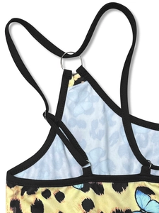 Sexy leopard and butterfly print summer sundress with adjustable straps and metal rings