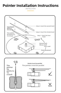 Detailed diagram for quartz clock movement installation with gold high-gloss hands