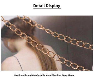 Detailed close-up of the rose gold electroplated metal chain strap on a woven bag