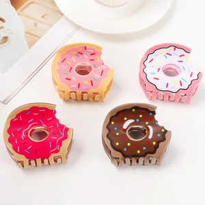 Donut Shape Hair Claw Clip PVC Plastic Bite Mark Design Colorful Sprinkles Cute Cartoon Headpiece For Women Girls