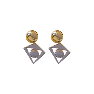 Modern two-tone geometric diamond earrings with gold and silver metallic finish