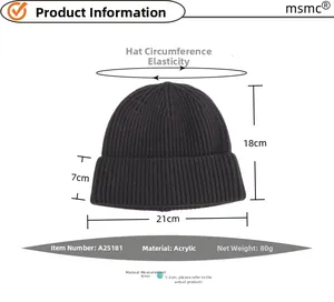 Detailed size chart for the dark gray ribbed knit beanie showing dimensions and material