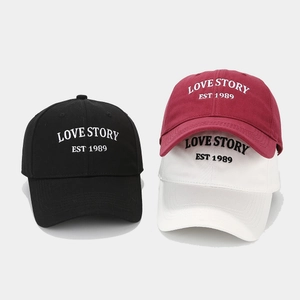 Fashionable cotton baseball caps with Love Story embroidery in black, burgundy and white