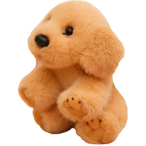 Golden Retriever plush toy in sitting pose with soft ginger fur and black plastic nose