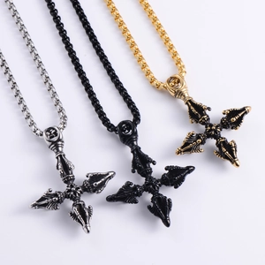 Gothic cross pendant necklaces in silver, black and bronze with vintage relief patterns