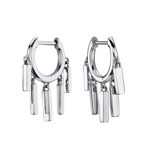 S925 silver hoop earrings featuring geometric vertical bars with a polished finish
