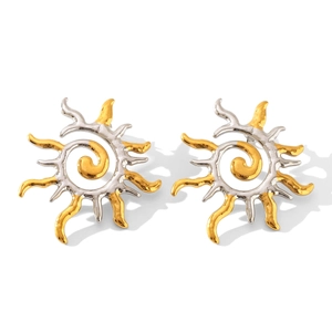 Boucles d'oreilles géométriques en acier inoxydable bicolore avec finition argentée et dorée