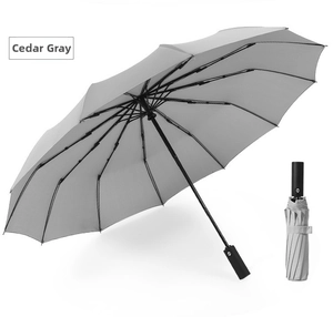 Detail of cedar grey 10-rib automatic folding umbrella showing open and closed states