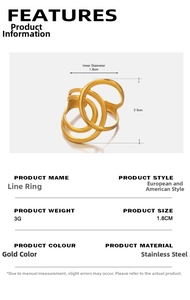 Detailed size specifications for gold plated stainless steel crossover ring with 1.8cm diameter