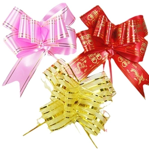 5cm organza ribbon bows in pink, red with gold trim for wedding gift decoration