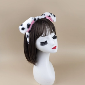 Cute plush dalmatian puppy ears headband with pink inner lining for kids cosplay