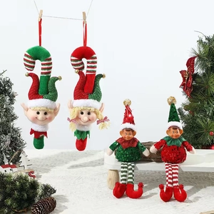 Christmas Elf Doll Hanging Ornaments Sequin Plush Sitting Figurine Festive Holiday Home Decor Red Green White