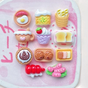 Set of 11 miniature resin food charms including coffee and donuts for DIY crafts