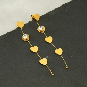 Heart Dangle Earrings Stainless Steel Gold Plated With Zircon Long Tassel Drop Ear Jewelry For Women Elegant Luxury