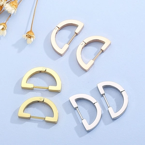 Stainless Steel Earrings D-Shape Geometric Minimalist Huggie Hoop Fashion Jewelry For Men And Women