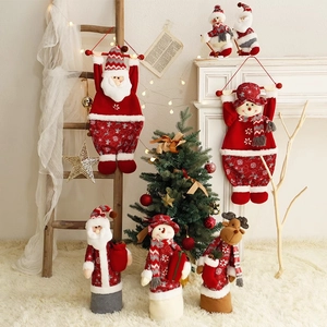 Christmas Santa Snowman Reindeer Plush Dolls Ornaments Hanging Gift Bags Knit Fabric Faux Fur Holiday Home Indoor Decoration