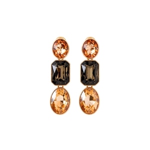 Vintage gold earrings set with orange and grey crystals in a royal palace style design
