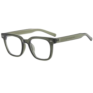 Green polarized square sunglasses with silver rivets and translucent frame style