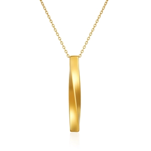 Minimalist Mobius twist gold pendant necklace with vertical spiral steel bar design