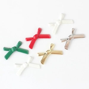Colorful alloy bow ribbon beads in red, green, white, gold, and silver for DIY jewelry